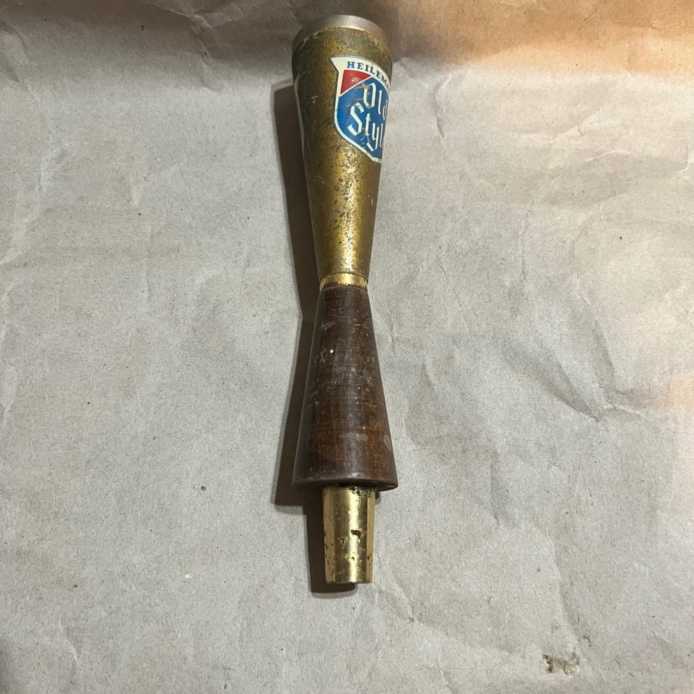 Heileman's Old Style OS Beer Tap Handle Gold Wood Vintage Barware Shield Logo
